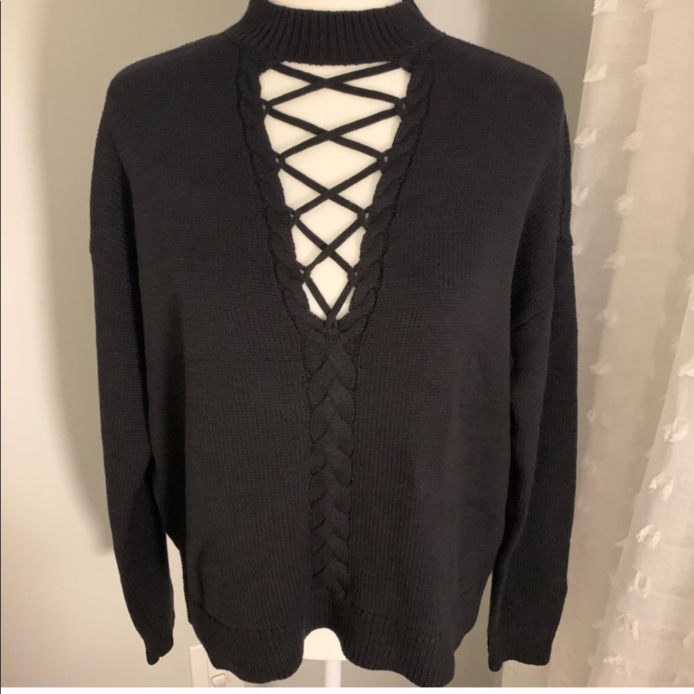 Kendall & Kylie Black lace up sweater